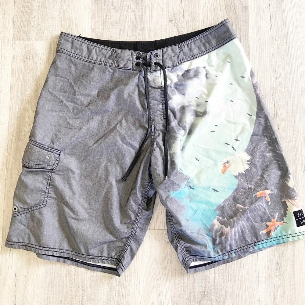 Billabong White Mike Men's Platinum Board Shorts Trunks Gray Eagle Size 33